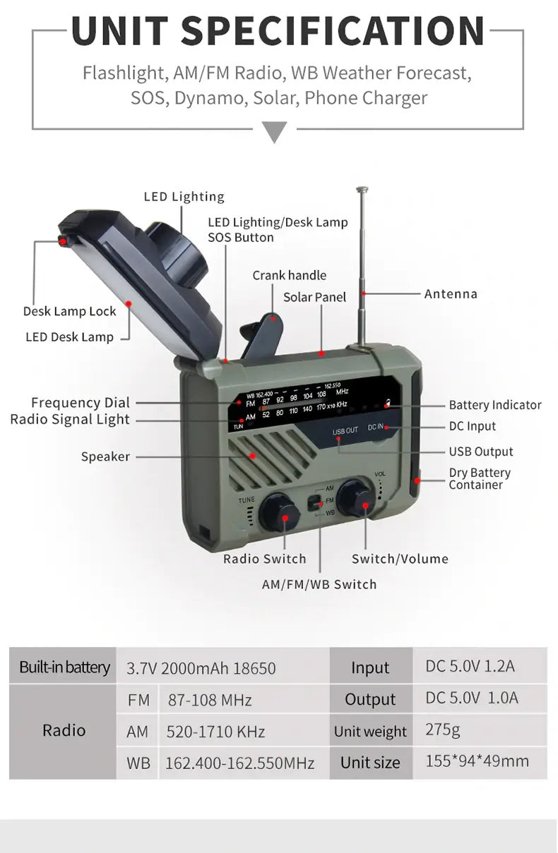 Portable Solar Hand Crank AM/FM/NOAA Radio
